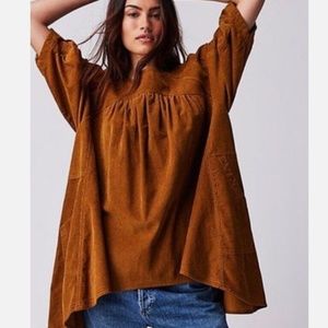 NWT- Free People Memories Of You Cord Top Slouchy Side Pockets Pleating Brown